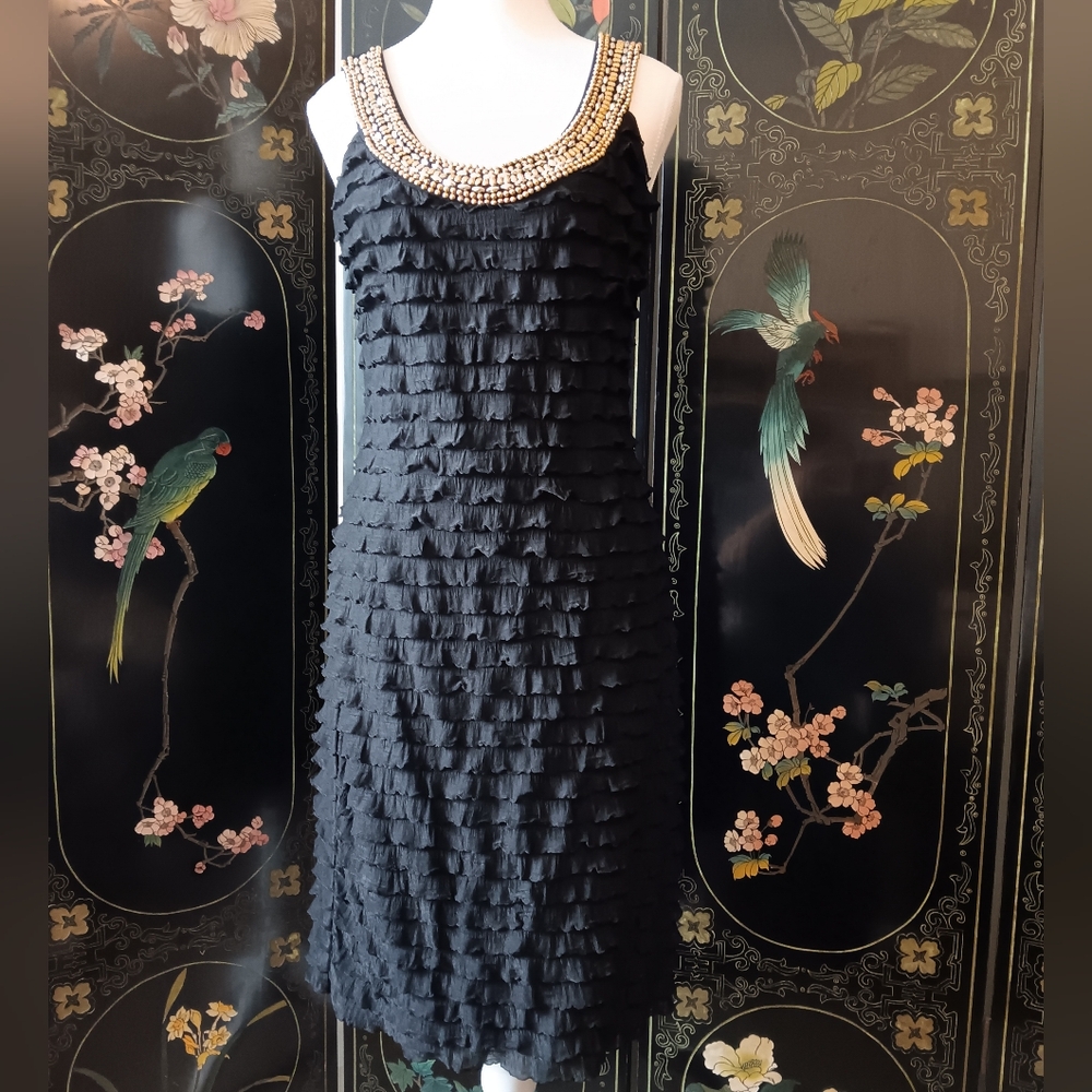Frank Lyman Design Gold Beaded Black Dress